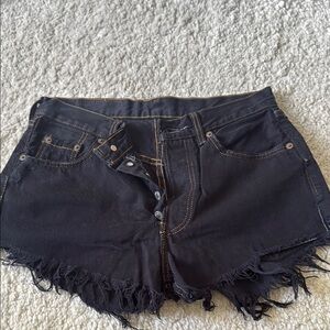Levi's Black Jean Shorts with Distressed Frayed Hem